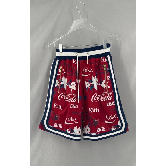 Kith x Mitchell & Ness XS Shorts Coca Cola Print Red Navy Unisex RARE NWT - Picture 2 of 11